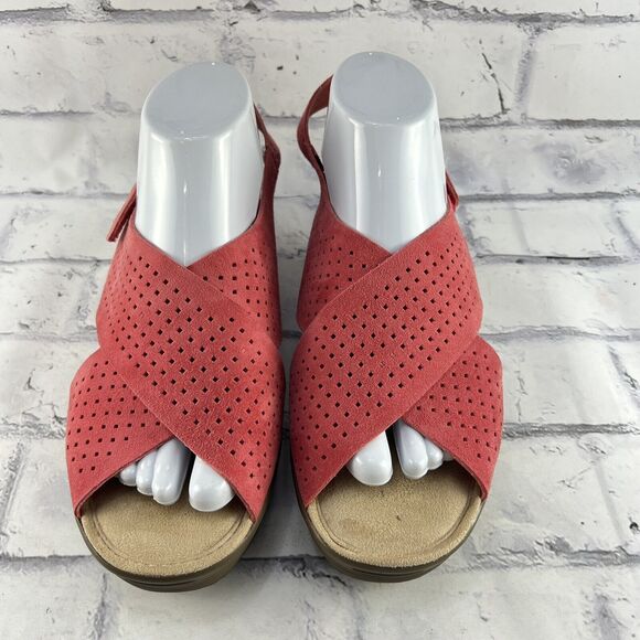 Skechers Women’s 9 Parallel Plot Suede Leather Slingback Wedge Sandal Pink - Picture 3 of 12